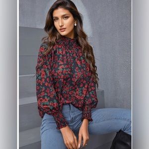 LAST ONE 🔥 Boho Floral Print Lantern Sleeve Blouse